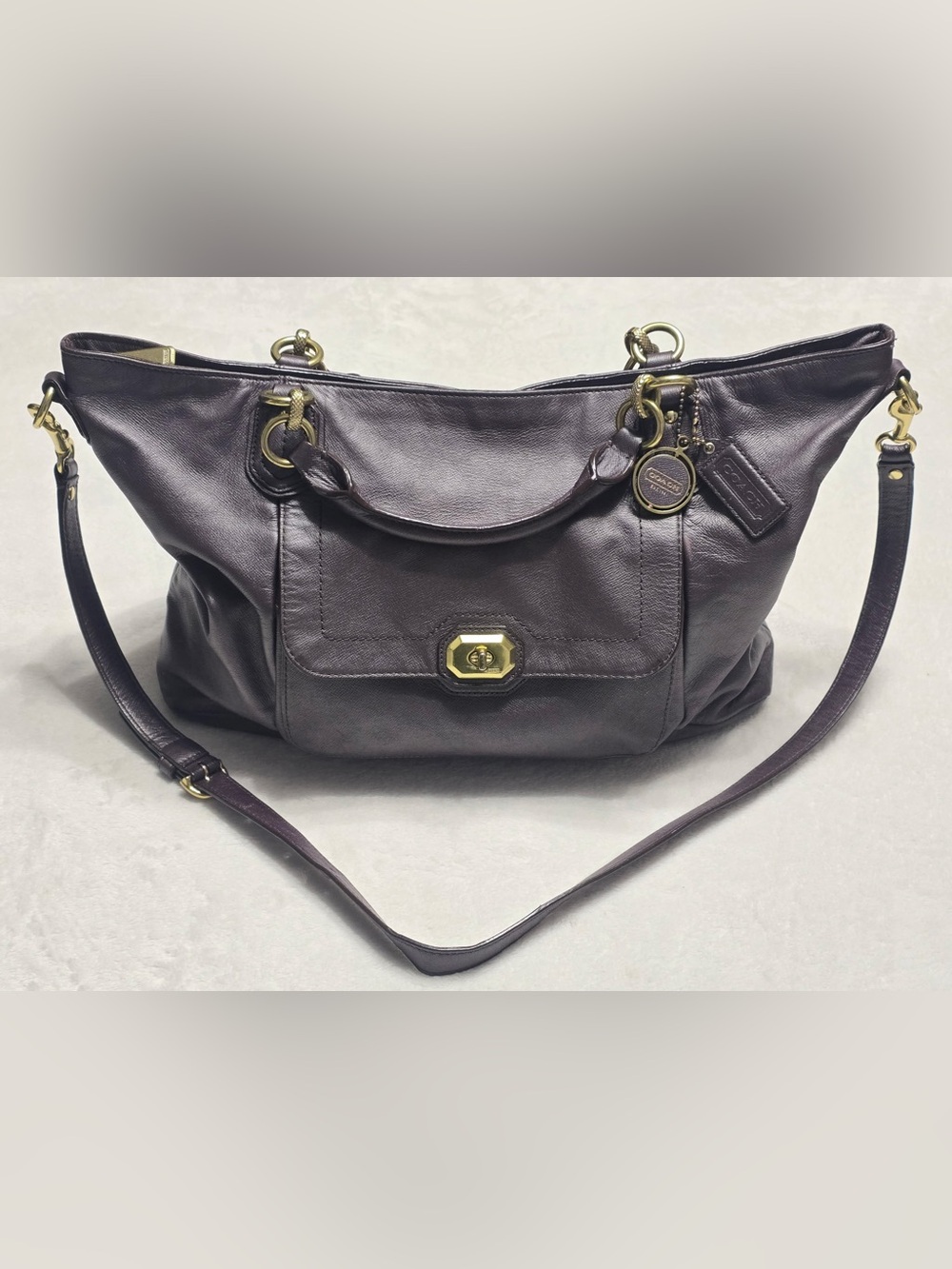 Vintage Coach Campbell Plum Leather Turnlock Large Satchel Crossbody F25508
